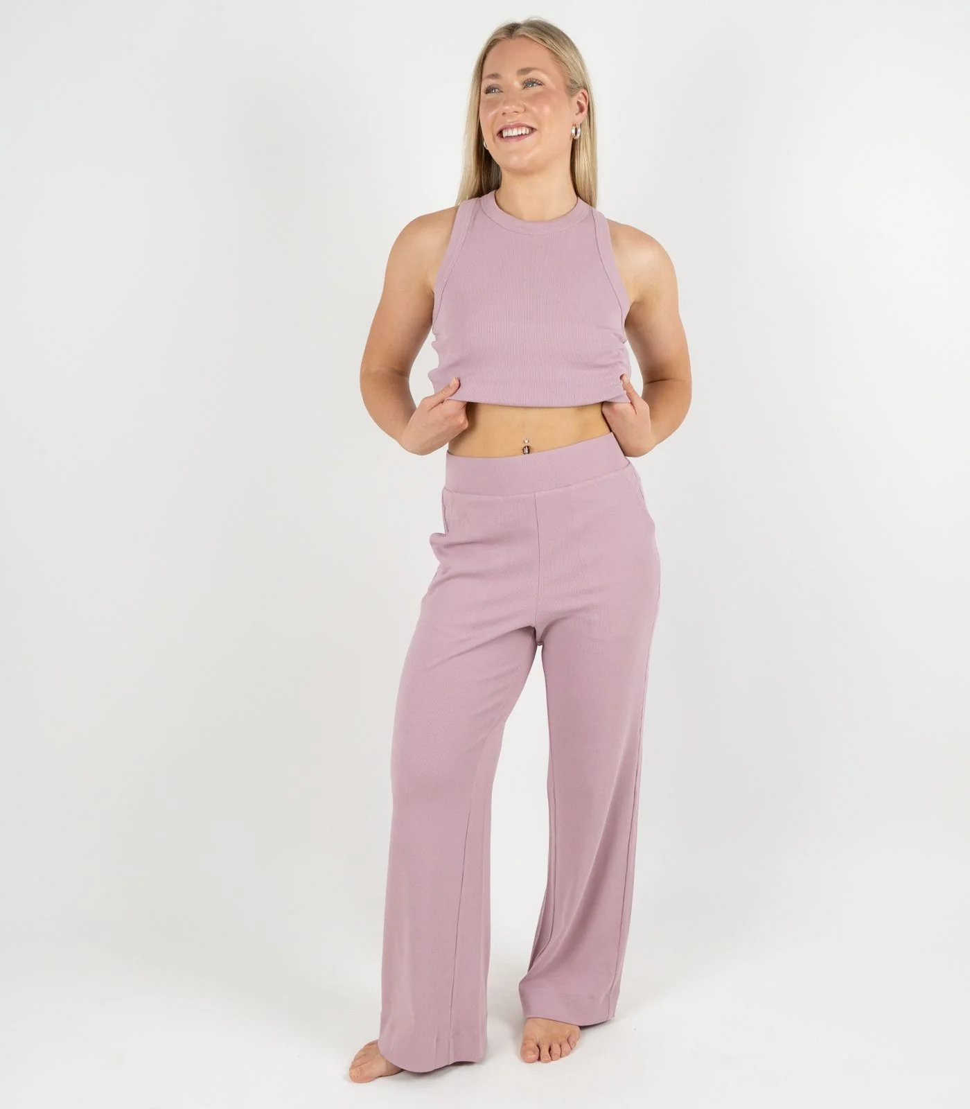 Organic Cotton Ribbed Wide Leg Lounge Pant - Image 25