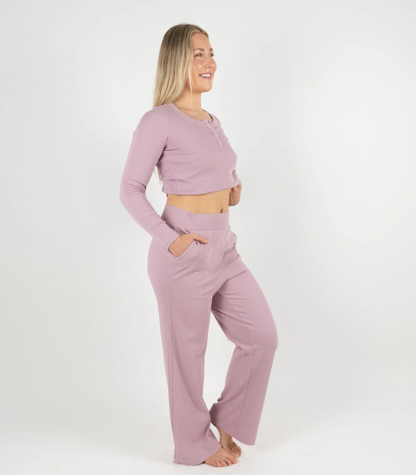 Organic Cotton Ribbed Wide Leg Lounge Pant - Image 28